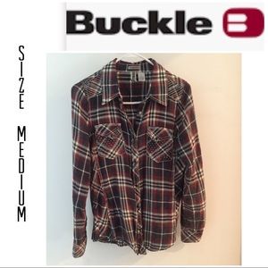 BKE plaid woven top Size Medium Buckle